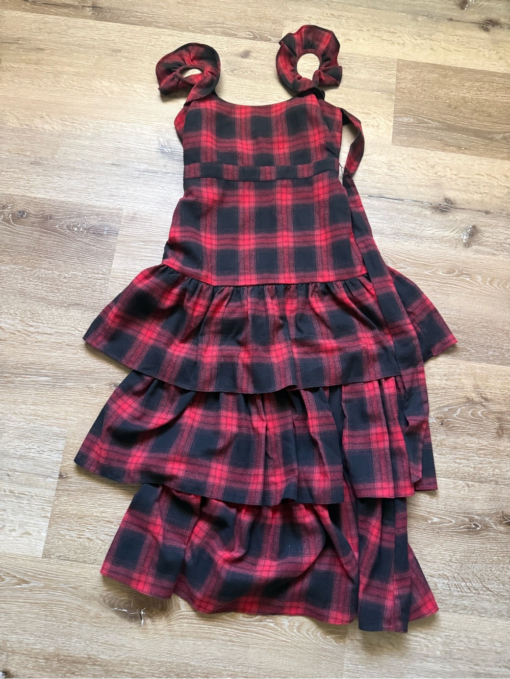 Likely Red & Black Plaid Tiered Dress